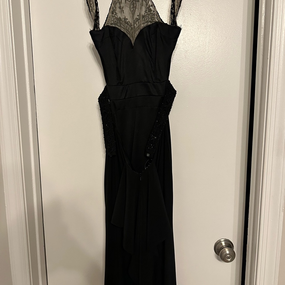 Mori Lee black thigh slit cutout prom dress - Picture 4 of 7